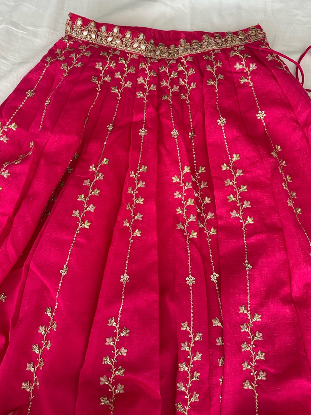 Fuchsia A-Line Embroidered Lehenga Skirt with Gold Detailing - Picture 6 of 16